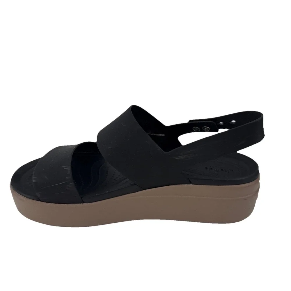 Crocs Brooklyn Low Wedge Platform Sandals Women 9 Black Cashew Strappy Slingback